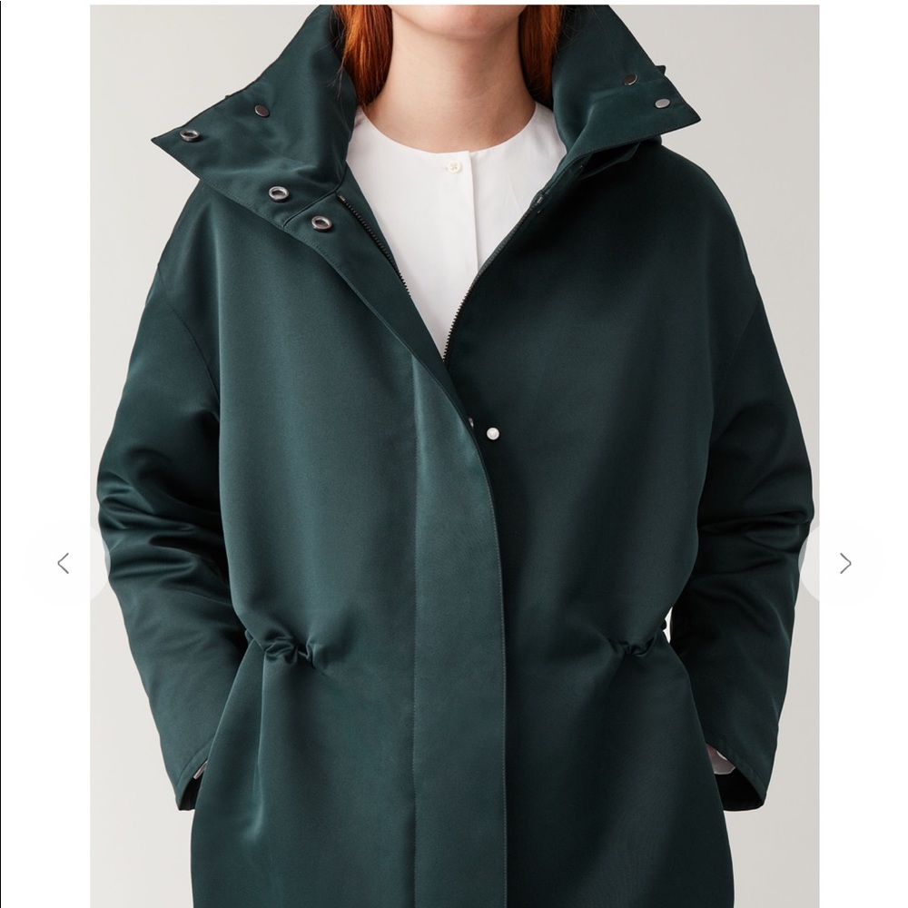 COS like new green hooded high collar coat size S